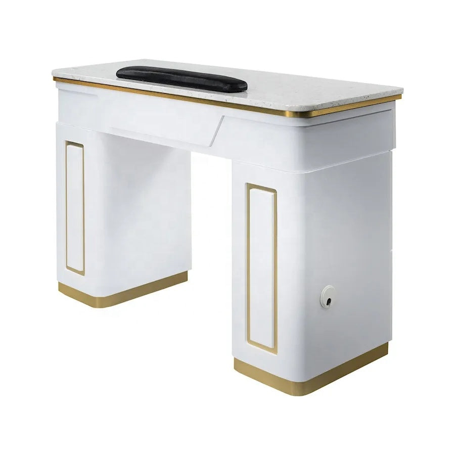 Glamour Glow White Gold-Plated Marble Manicure Table